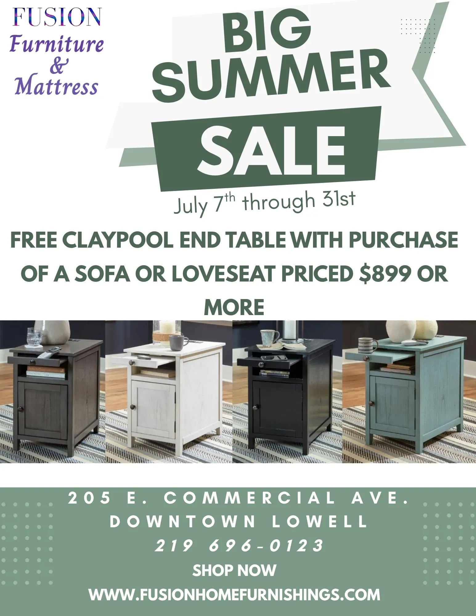 Free Claypool End Table with Purchase of Sofa or Loveseat $899 or more